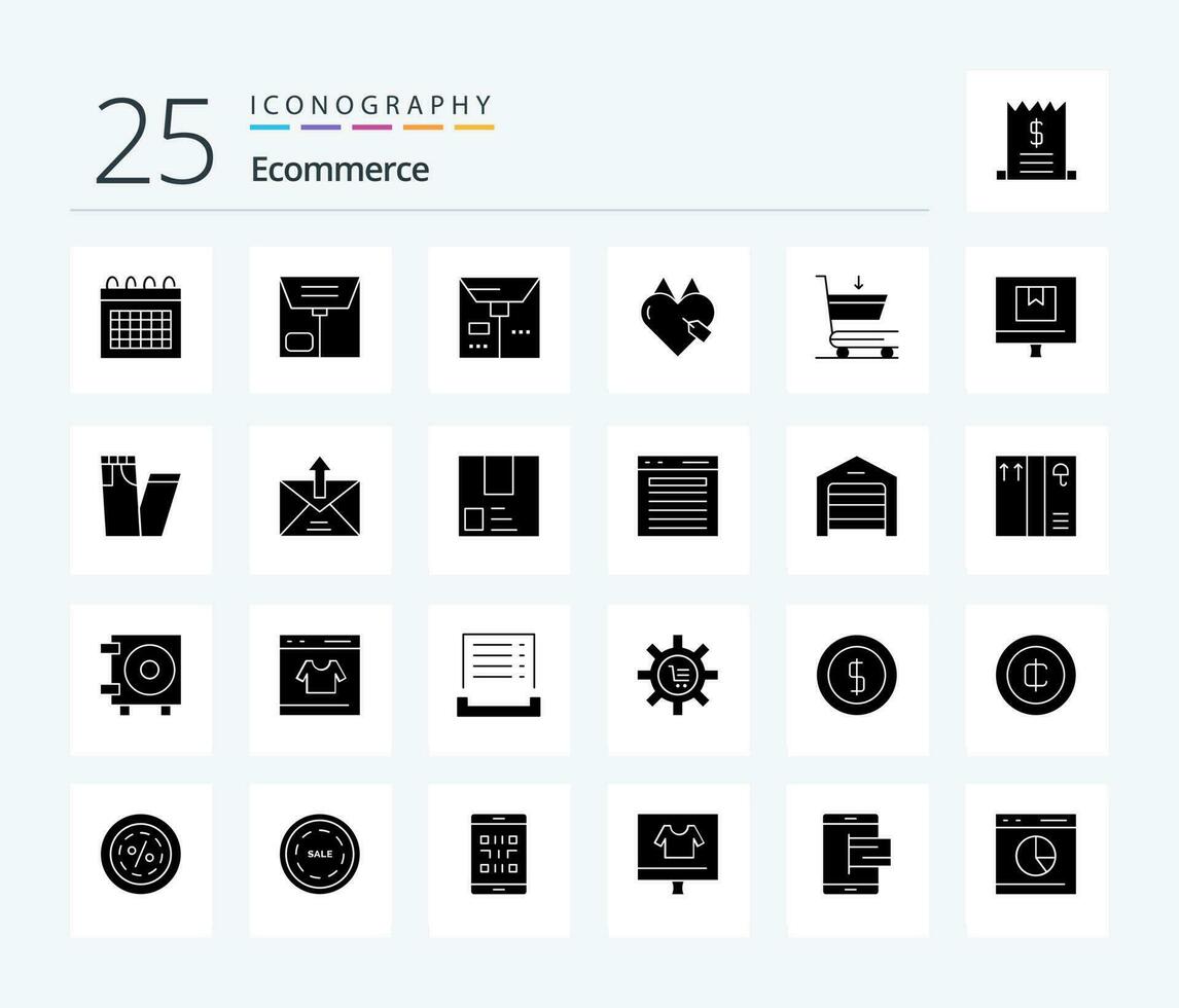 Ecommerce 25 Solid Glyph icon pack including e. commerce. e-commerce. box. commerce vector