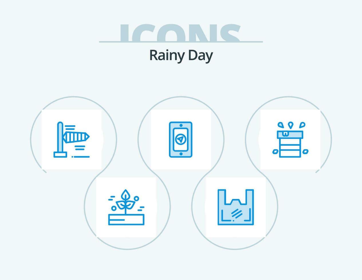 lluvioso azul icono paquete 5 5 icono diseño. seco. lluvioso. comprador. alfiler. Ventoso vector