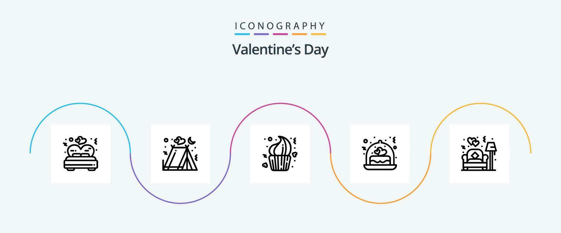 san valentin día línea 5 5 icono paquete incluso sofá. boda. panadería. amor. postre vector