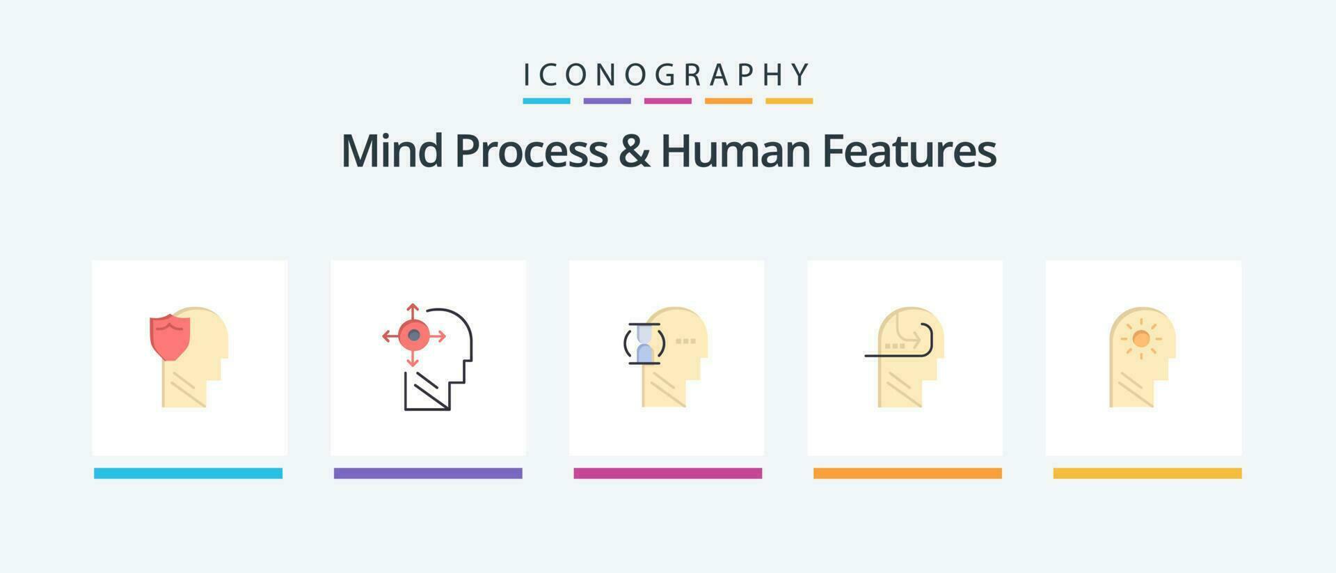 Mind Process And Human Features Flat 5 Icon Pack Including brain. mind. head. skill. male. Creative Icons Design vector