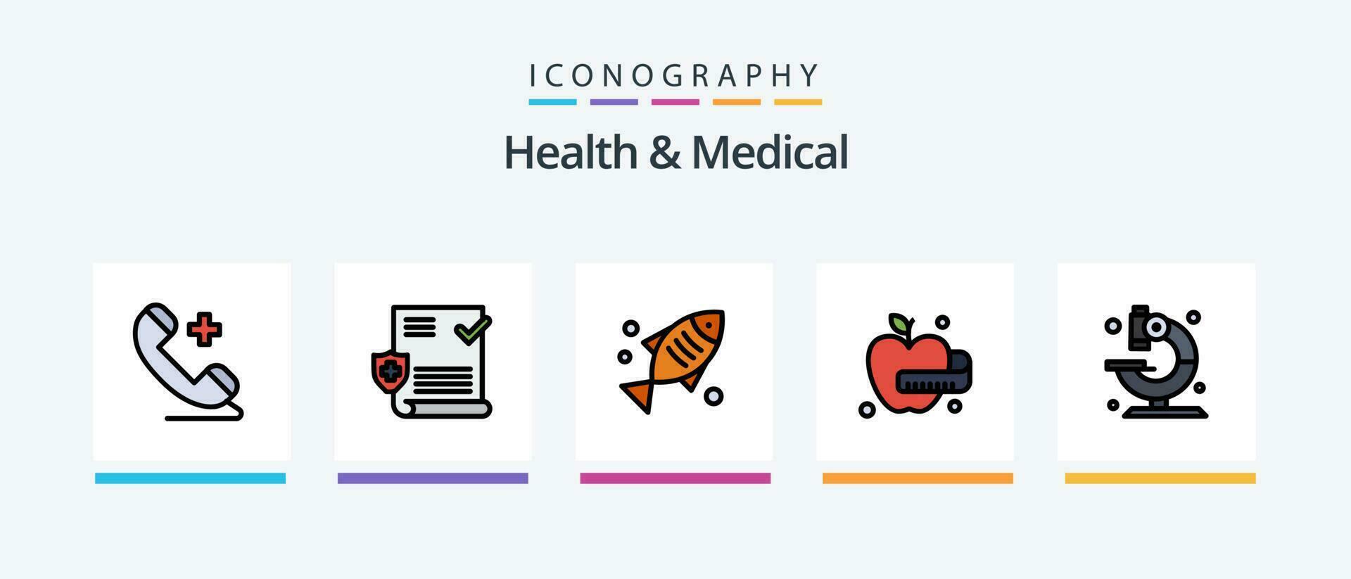 Health And Medical Line Filled 5 Icon Pack Including . food. shower. medical apple. medical. Creative Icons Design vector