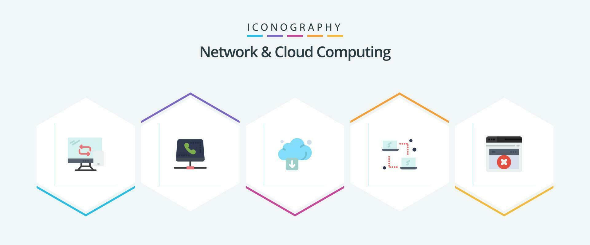 Network And Cloud Computing 25 Flat icon pack including web page. networking. computing. laptop. technology vector