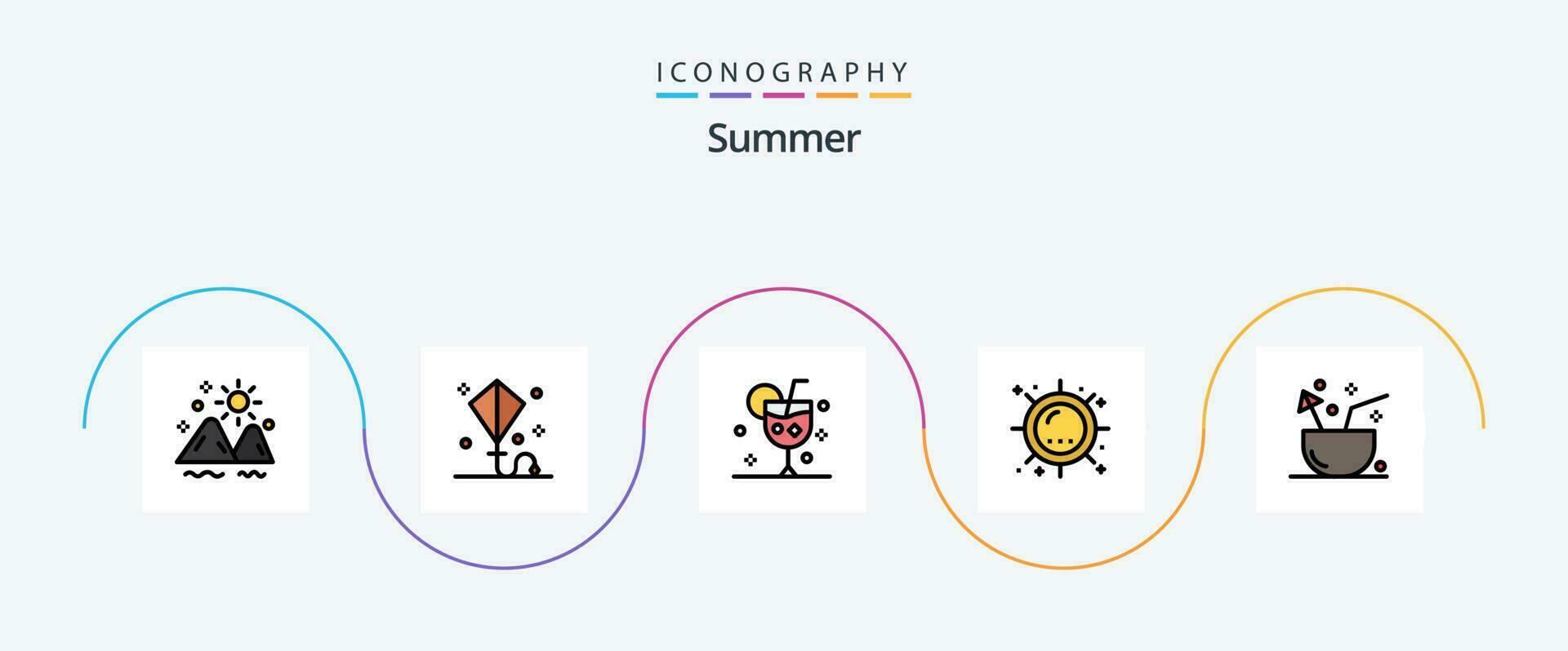 Summer Line Filled Flat 5 Icon Pack Including sun. heat. summer. ice. drink vector