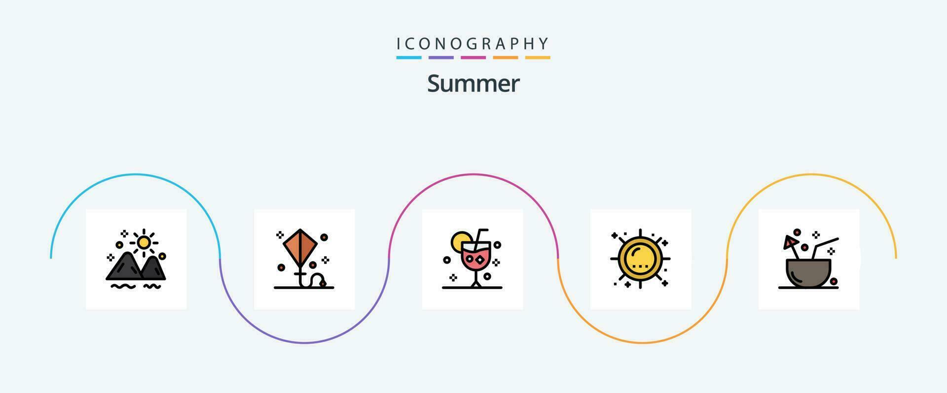 verano línea lleno plano 5 5 icono paquete incluso Dom. calor. verano. hielo. bebida vector