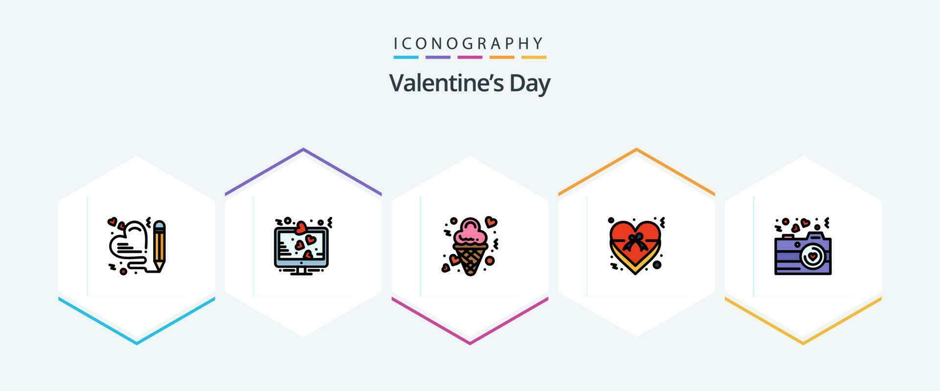 san valentin día 25 línea de relleno icono paquete incluso cinta. insignias. amor signo. corazón. especial vector