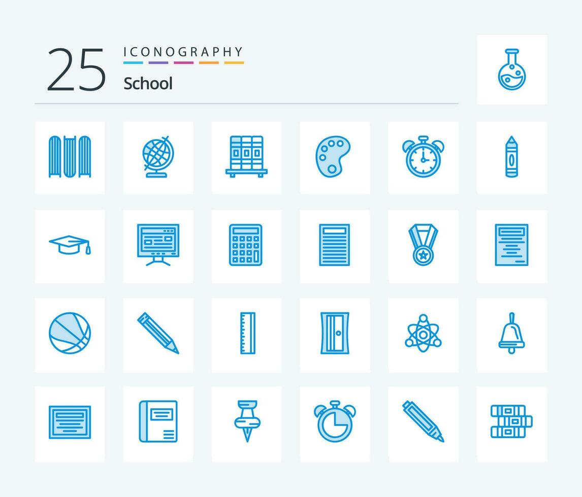 School 25 Blue Color icon pack including education. time. studies. education. alarm vector