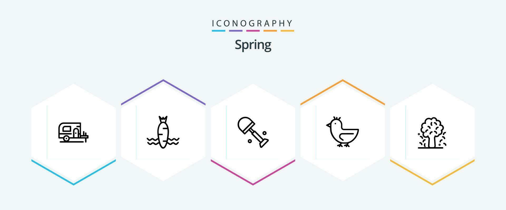 Spring 25 Line icon pack including apple tree. tree. shovel. spring. goose vector