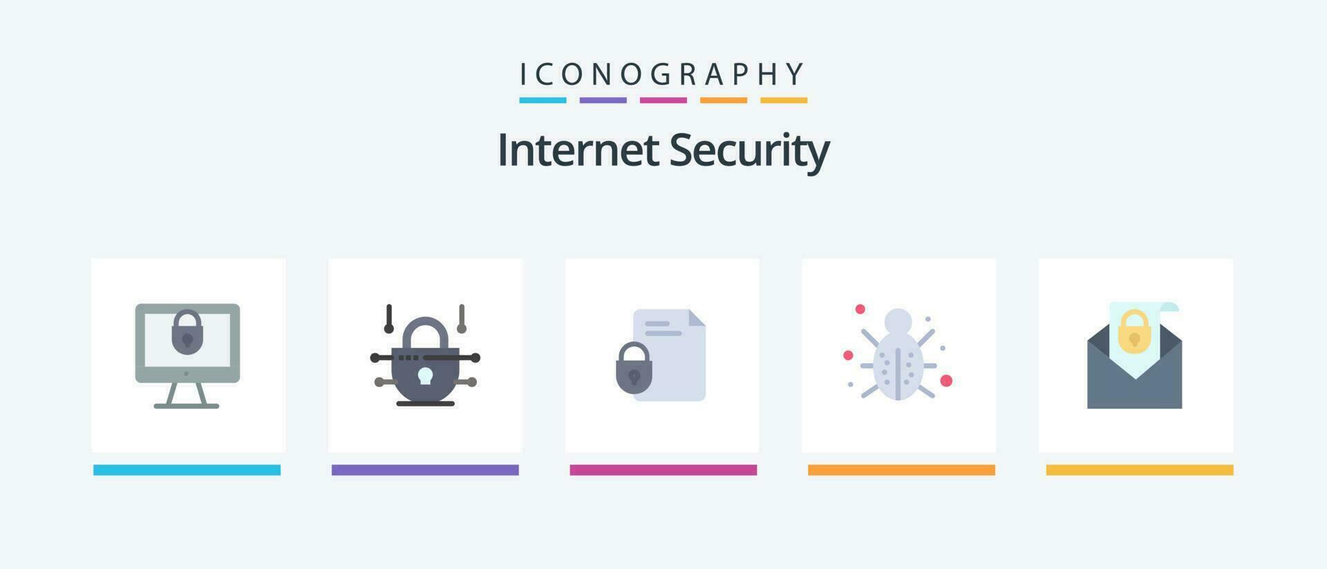 Internet Security Flat 5 Icon Pack Including mail. protection. document. network. bug. Creative Icons Design vector