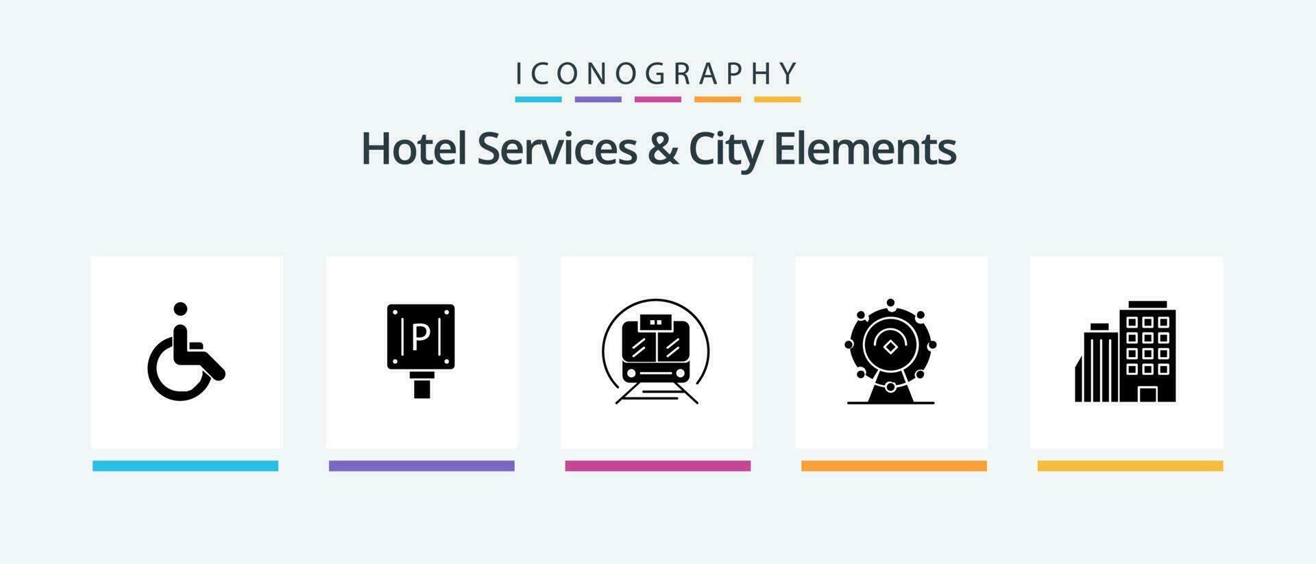 hotel servicios y ciudad elementos glifo 5 5 icono paquete incluso edificio hotel. velocidad tren. servicio. navegador. creativo íconos diseño vector
