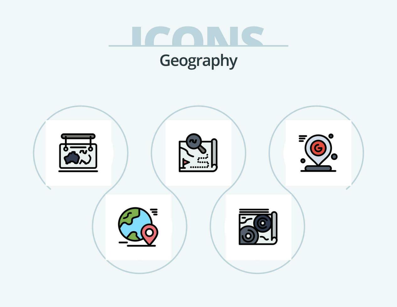 Geo Graphy Line Filled Icon Pack 5 Icon Design. map. mobile. google. guide. article vector