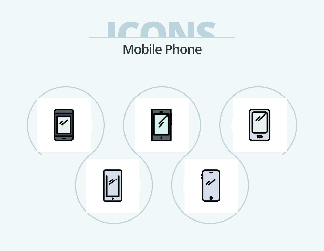 diseño de icono de paquete de 5 iconos llenos de línea de teléfono móvil. . vector