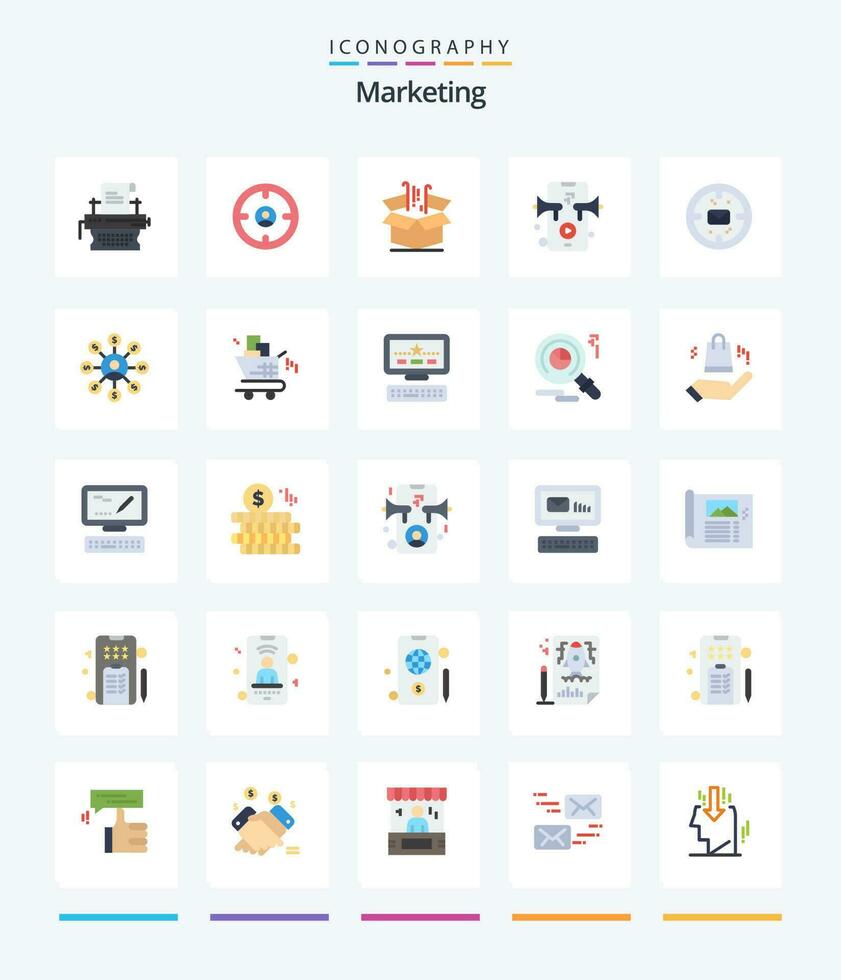 creativo márketing 25 plano icono paquete tal como negocio. vocero. cazador. marketing. bienes vector