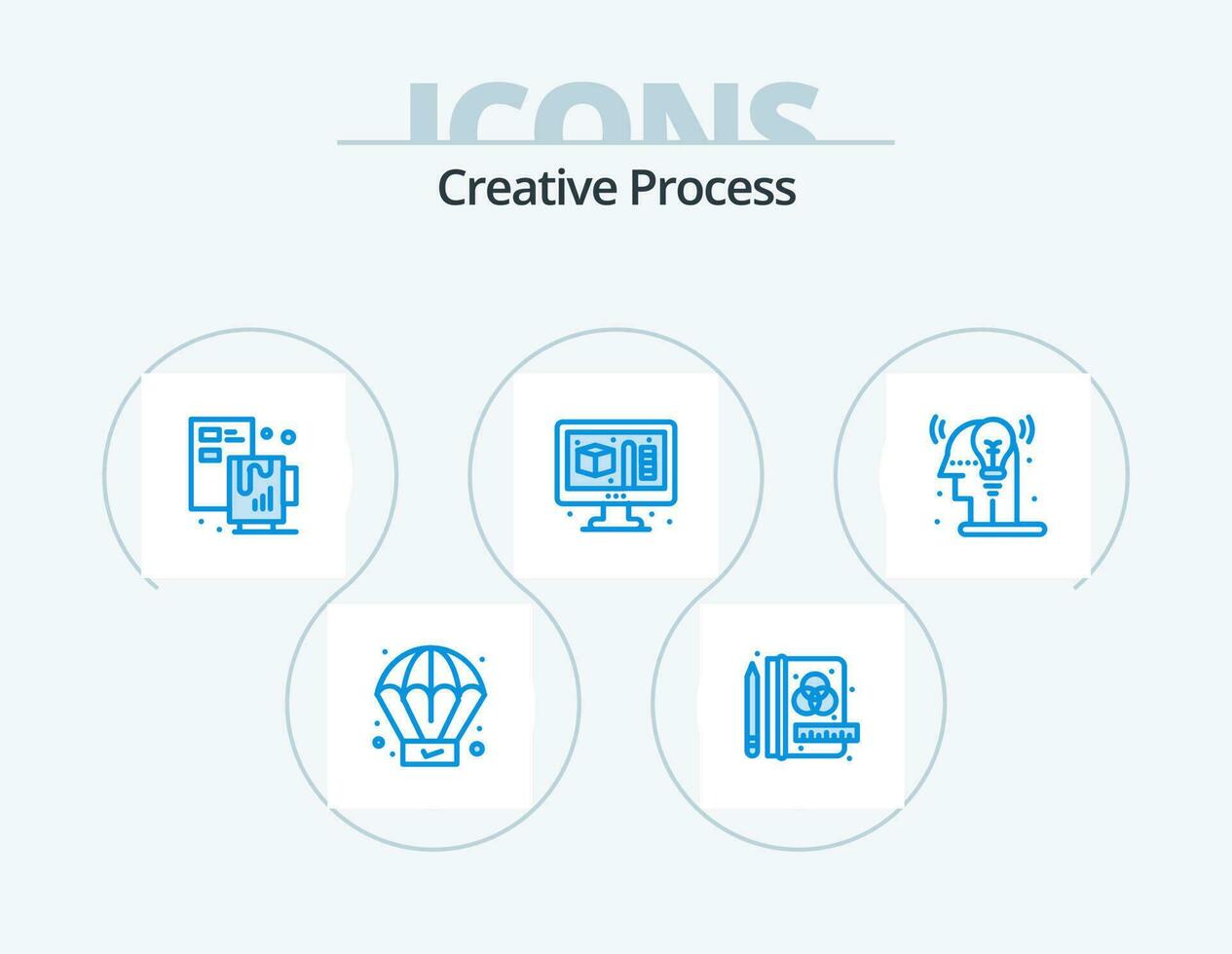 Creative Process Blue Icon Pack 5 Icon Design. . man. coffee. process. modeling vector