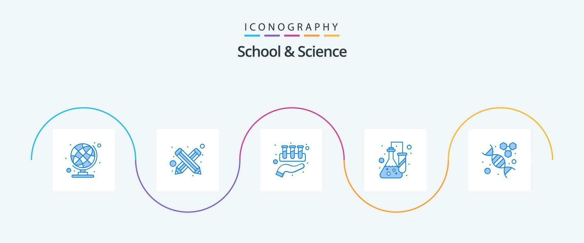 School And Science Blue 5 Icon Pack Including research. test. chemical. science. chemistry vector