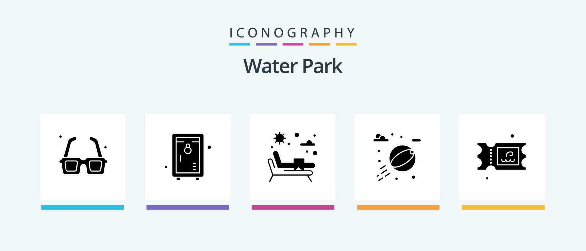 Water Park Glyph 5 Icon Pack Including park. ticket. garden. park. beach ball. Creative Icons Design vector