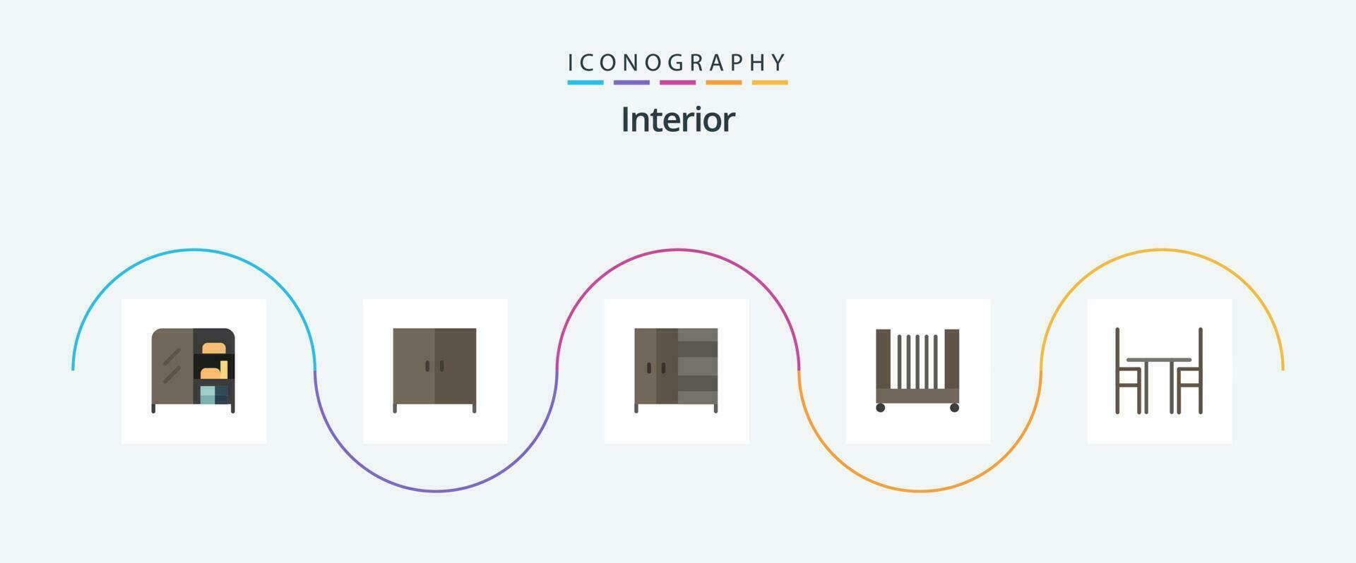 interior plano 5 5 icono paquete incluso . mueble. vector