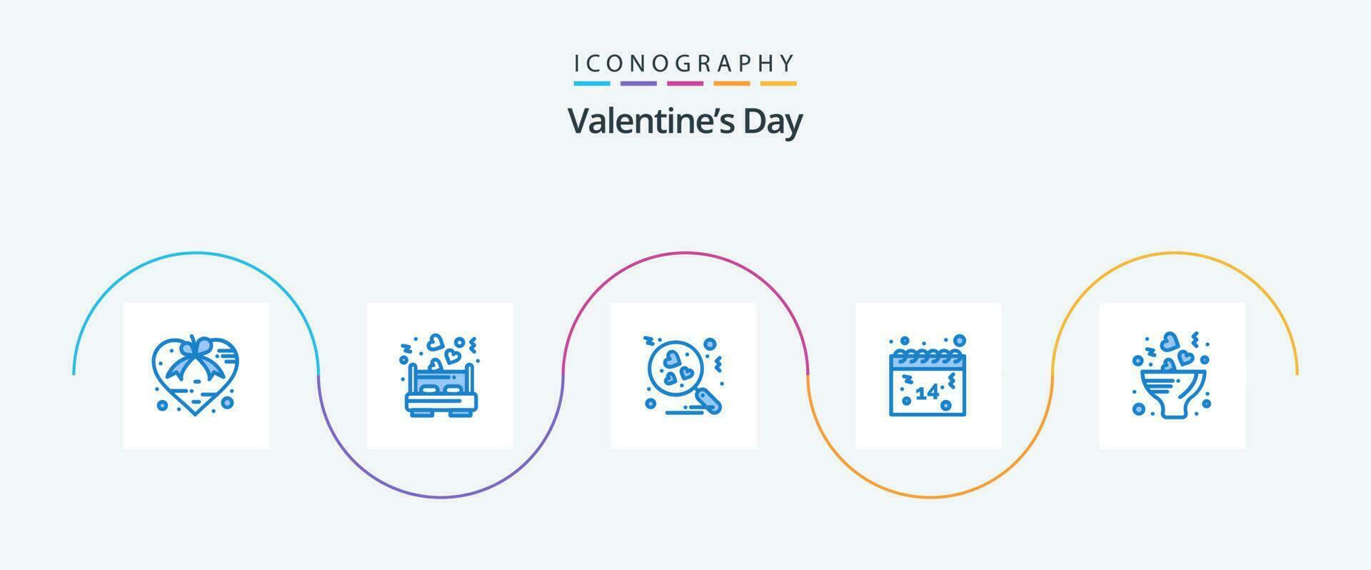 Valentines Day Blue 5 Icon Pack Including flower. valentines. love bed. love. calendar vector