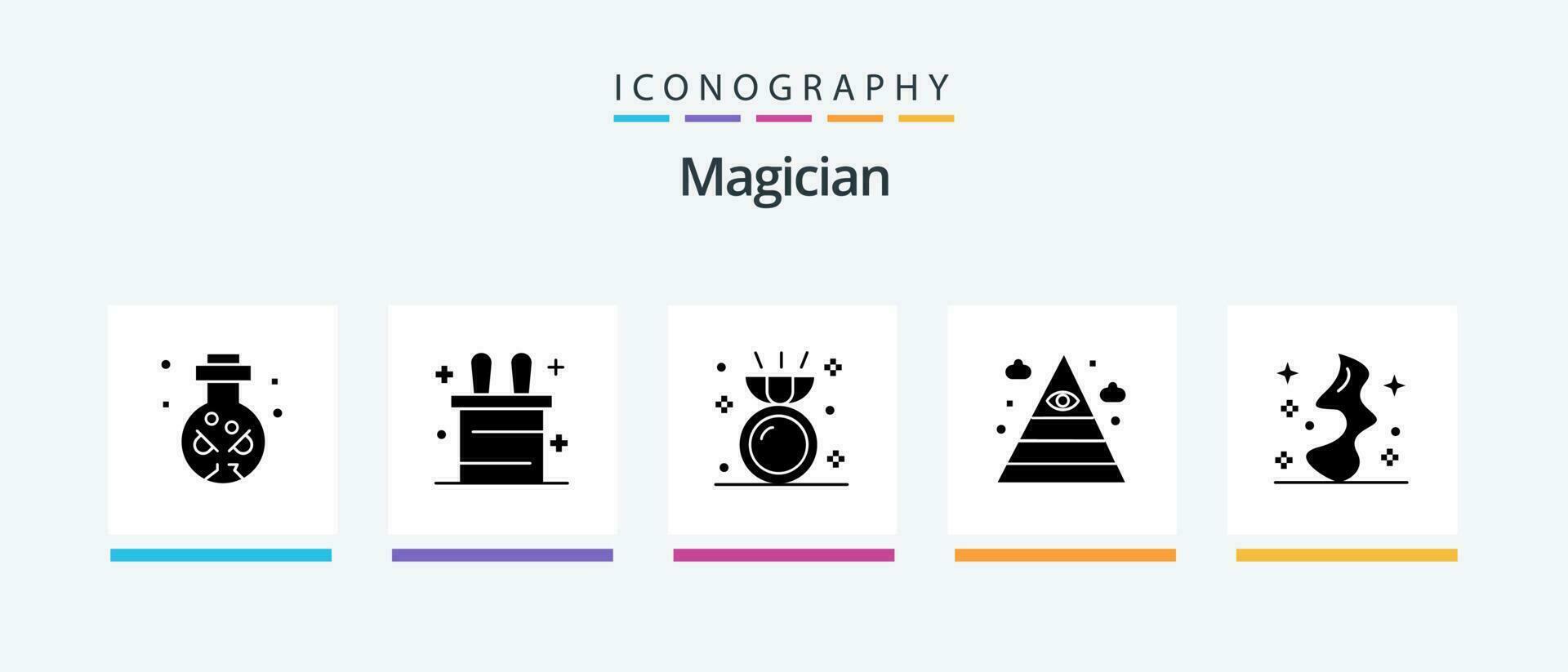 Magician Glyph 5 Icon Pack Including witch. smoke. jewelry. magic. pyramid. Creative Icons Design vector