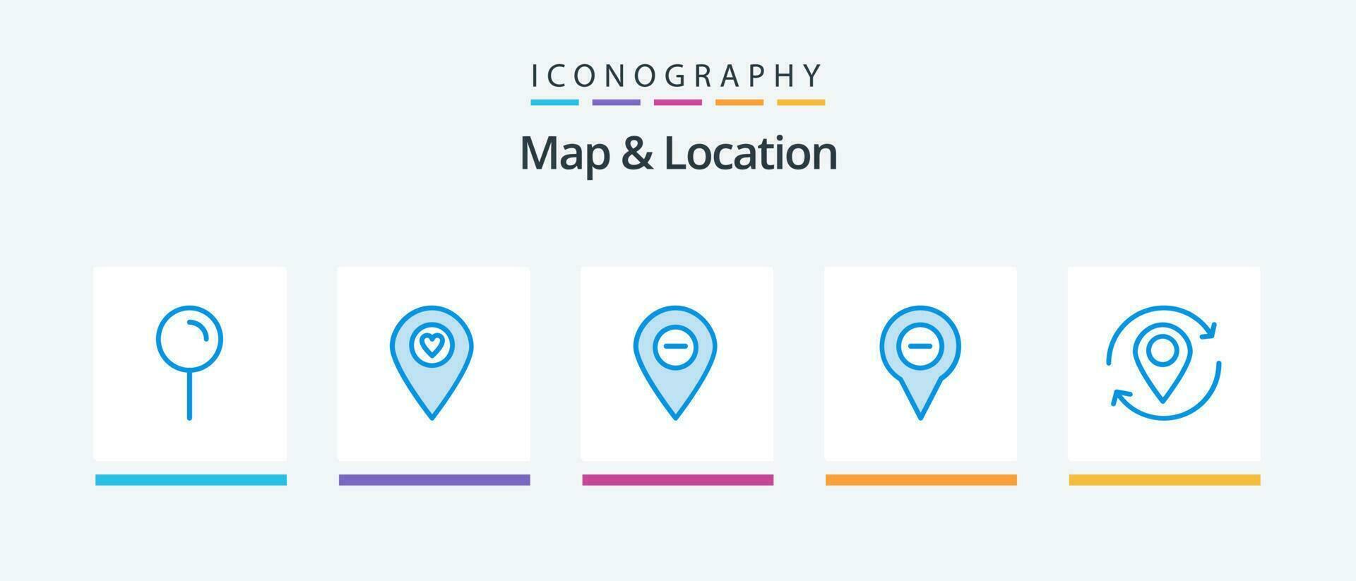 Map and Location Blue 5 Icon Pack Including minus. navigation. minimize. map. pin. Creative Icons Design vector