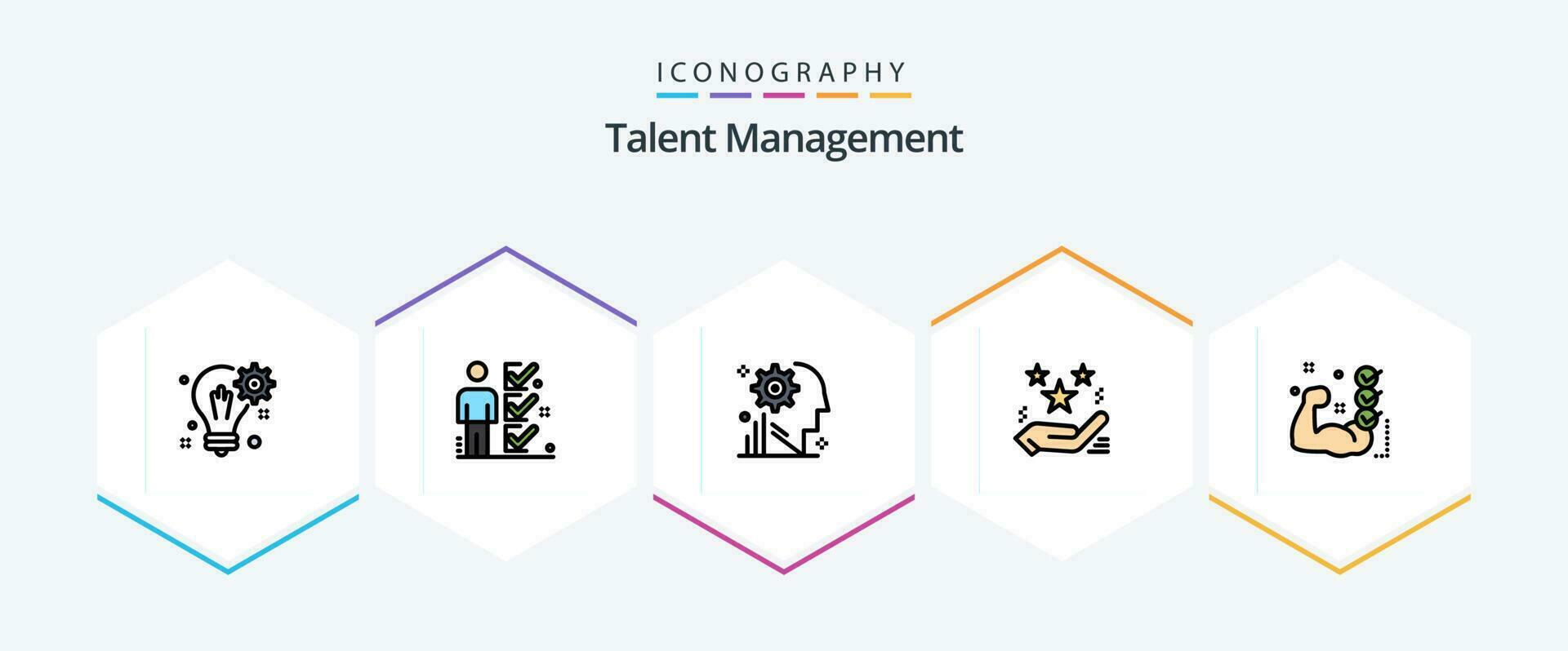 Talent Management 25 FilledLine icon pack including star. hand. tick. setting. process vector