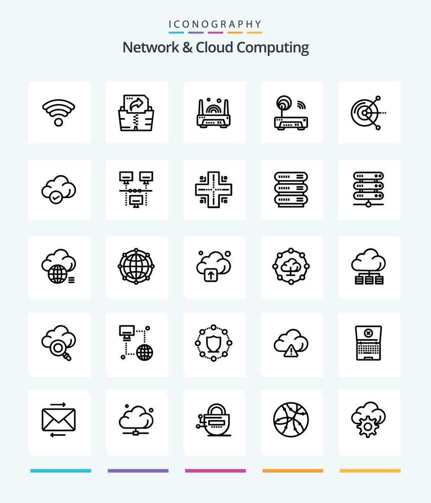 creativo red y nube informática 25 contorno icono paquete tal como tecnología. seguro. enrutador nube. disco vector