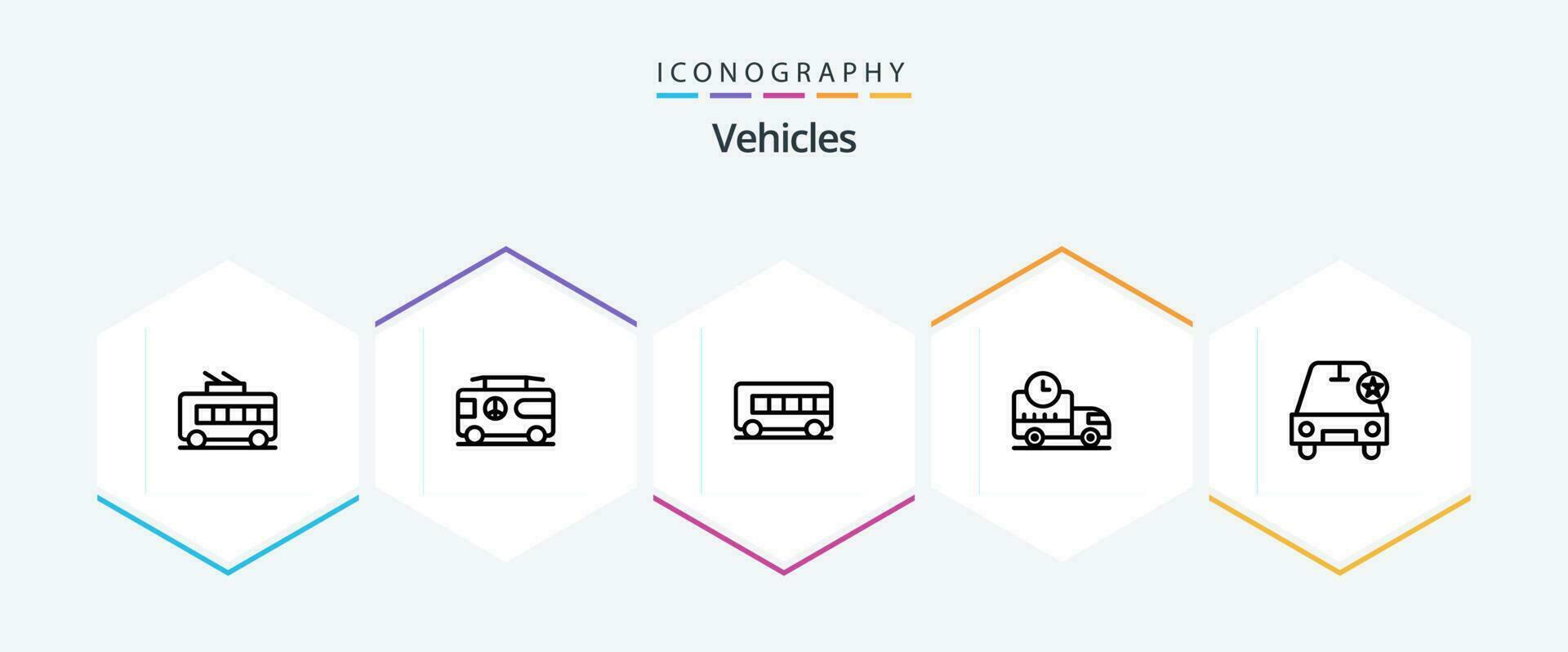 Vehicles 25 Line icon pack including star. car. bus. truck. logistics vector