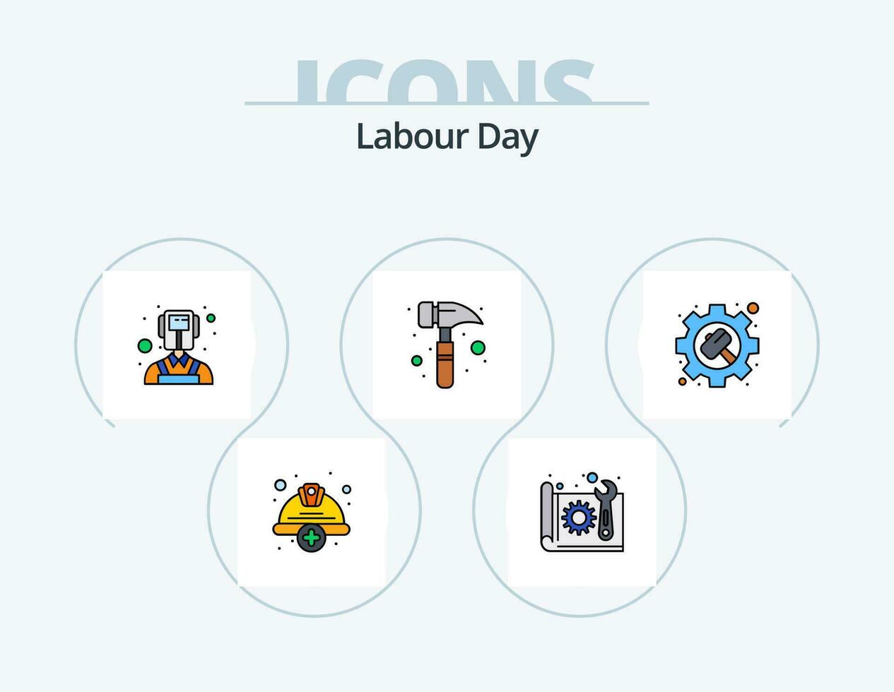 Labour Day Line Filled Icon Pack 5 Icon Design. labour. hard. time. cap. tool vector