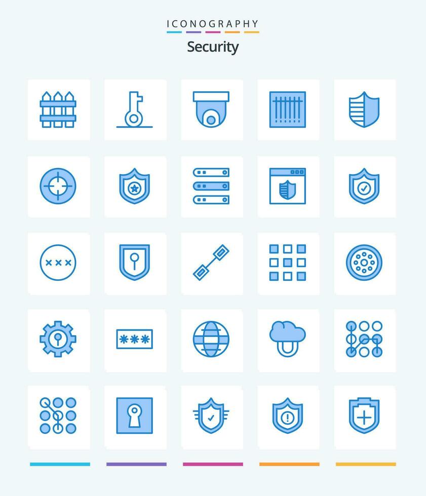 creativo seguridad 25 azul icono paquete tal como seguridad. proteccion. cámara. escanear. código de barras vector