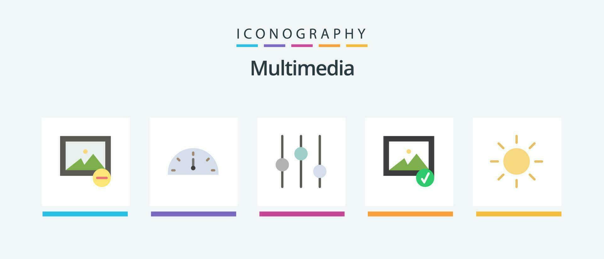 Multimedia Flat 5 Icon Pack Including . tuning. brightness. Creative Icons Design vector