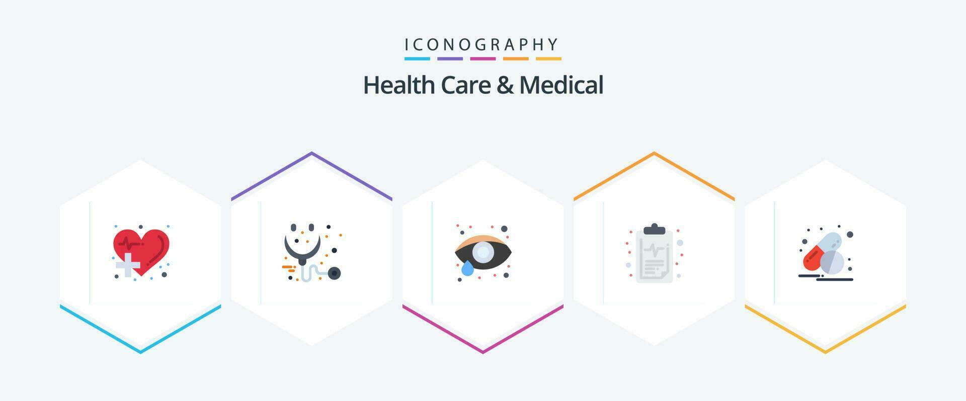 Health Care And Medical 25 Flat icon pack including medicine. result. stethoscope. medical. care vector