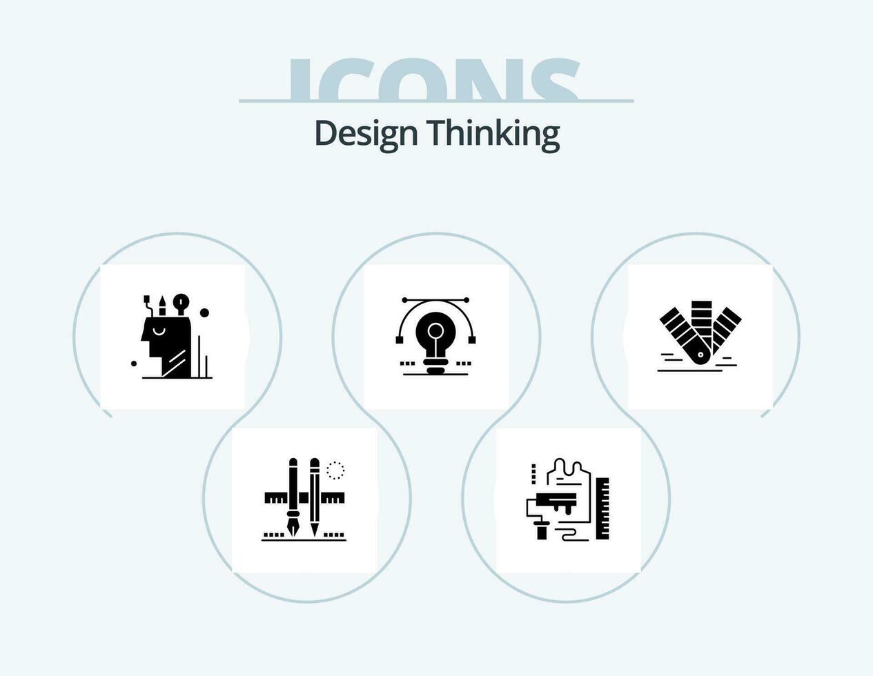 Design Thinking Glyph Icon Pack 5 Icon Design. solution. bulb. brush. stationary. mind vector