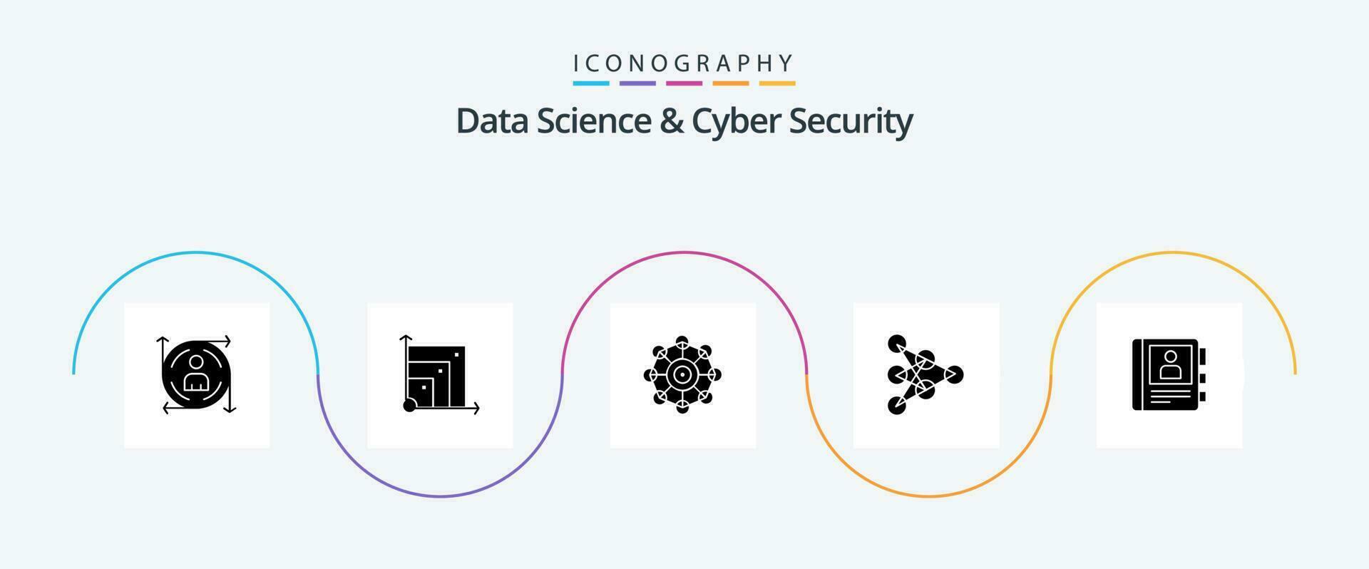 Data Science And Cyber Security Glyph 5 Icon Pack Including book. data. learning. algorithm. learning vector