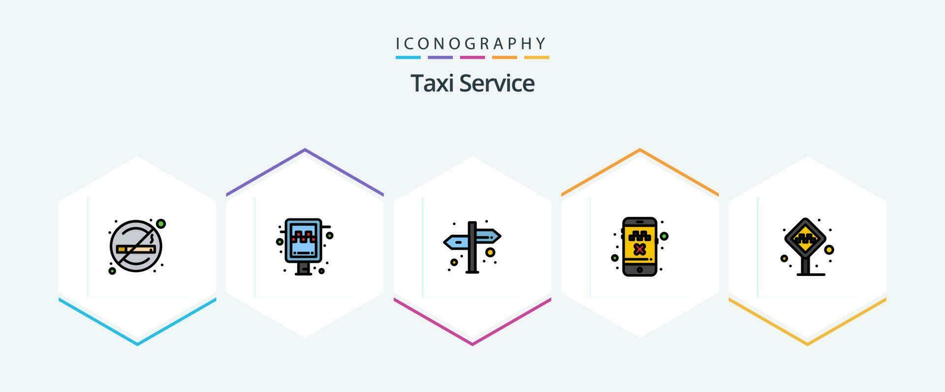 Taxi Servicio 25 línea de relleno icono paquete incluso pararse. aeropuerto. dirección. transporte. cancelar paseo vector