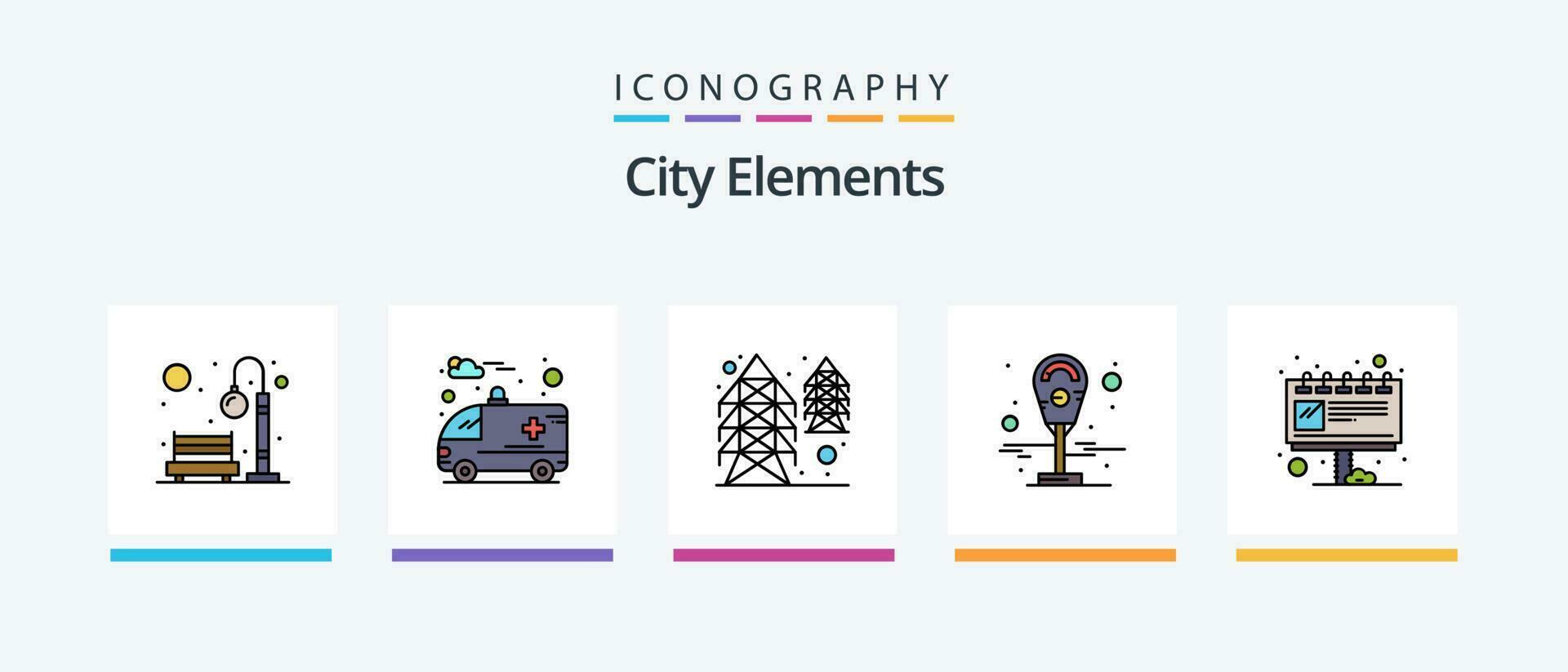 City Elements Line Filled 5 Icon Pack Including recreation. city. meter. bench. house. Creative Icons Design vector