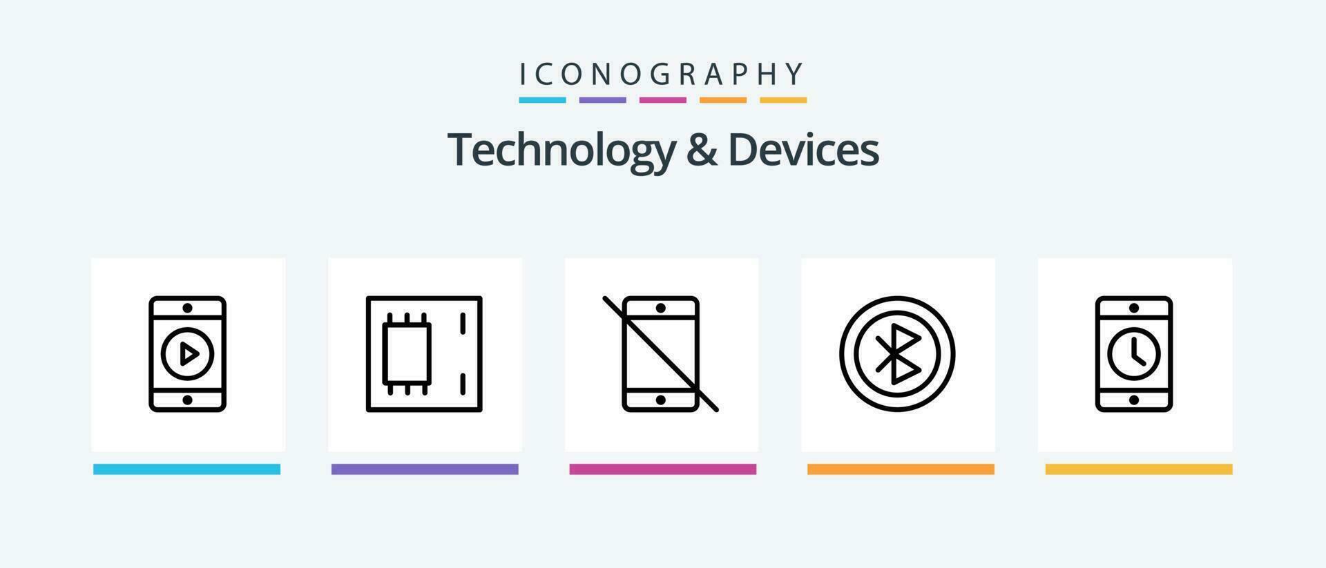 Devices Line 5 Icon Pack Including systems. electronics. chip. devices. equipment. Creative Icons Design vector