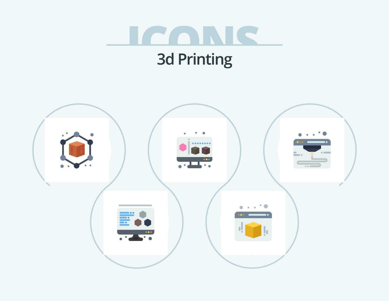 3d impresión plano icono paquete 5 5 icono diseño. . webd. cubo. Internet. artilugio vector