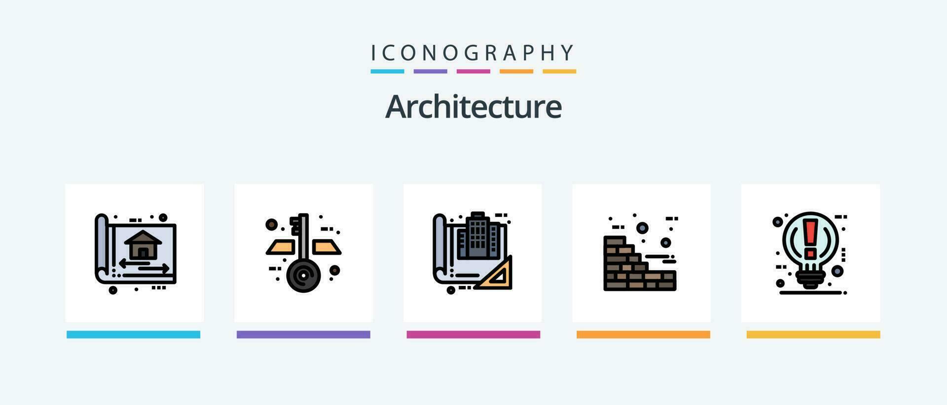 Architecture Line Filled 5 Icon Pack Including education. architect. power. idea. creative. Creative Icons Design vector