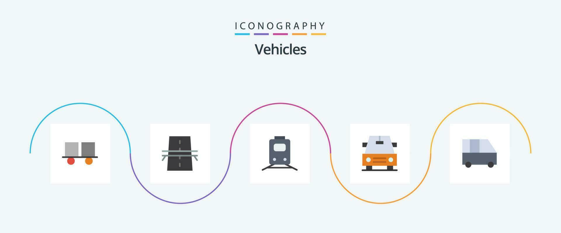 vehículos plano 5 5 icono paquete incluso entrega camioneta. coche. red. viajar. tren vector