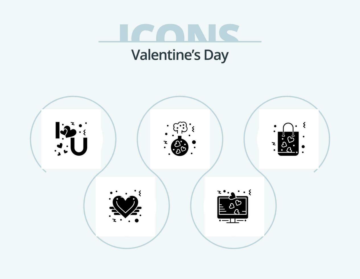 Valentines Day Glyph Icon Pack 5 Icon Design. bag. love. love sign. heart. you vector