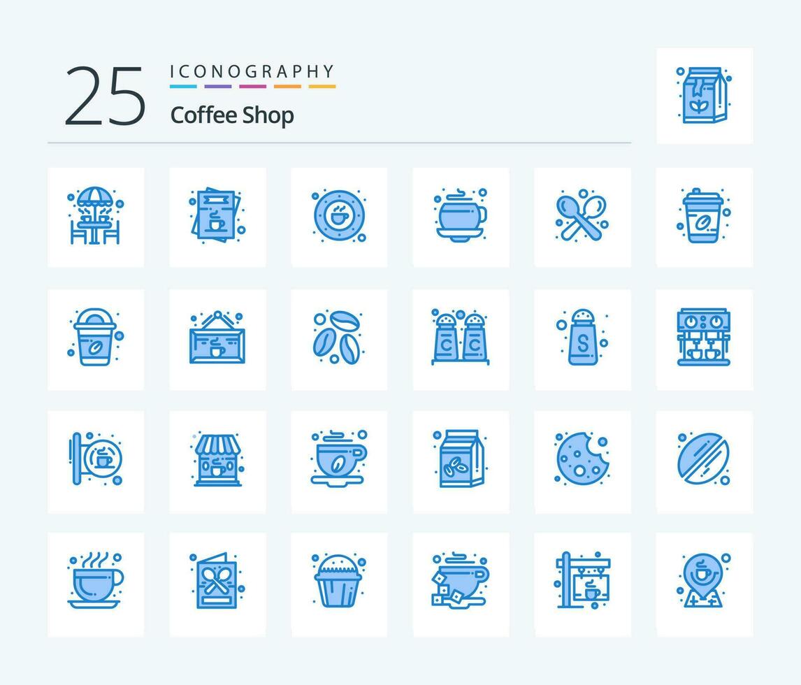 Coffee Shop 25 Blue Color icon pack including espresso. coffee. menu. plate. coffee vector