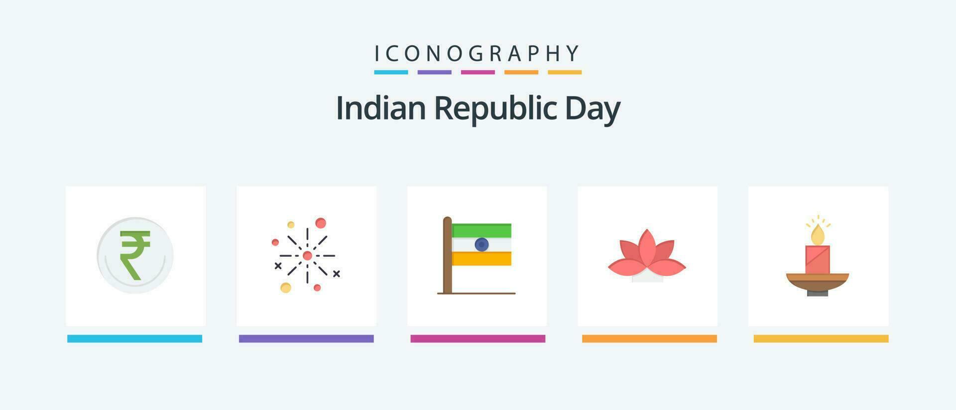 Indian Republic Day Flat 5 Icon Pack Including day. flag. boom. indian. festival. Creative Icons Design vector