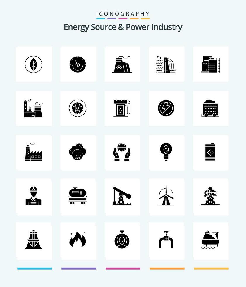 Creative Energy Source And Power Industry 25 Glyph Solid Black icon pack  Such As gasoline. attom. building. earth. globe vector