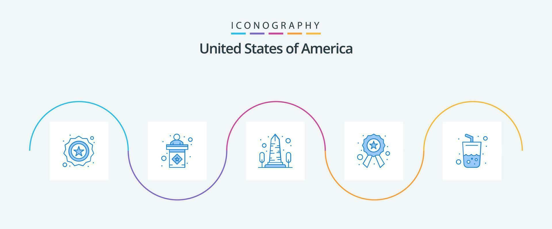 Estados Unidos azul 5 5 icono paquete incluso vaso. estrella. punto de referencia. policía. Washington vector