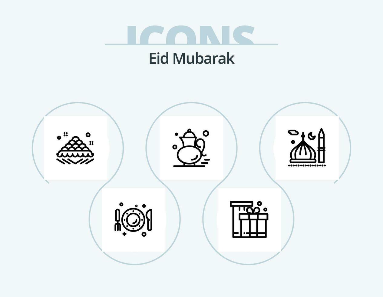 Eid Mubarak Line Icon Pack 5 Icon Design. muslim. mosque. knife. islam. holy vector