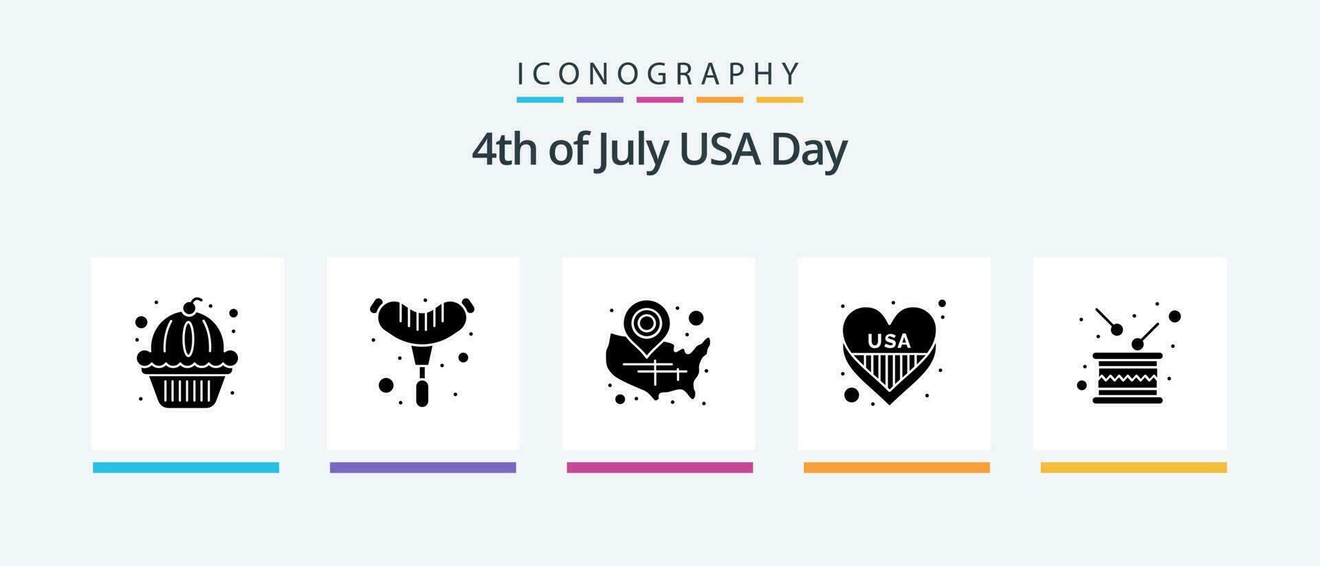 Usa Glyph 5 Icon Pack Including drum. usa. states. love. american. Creative Icons Design vector