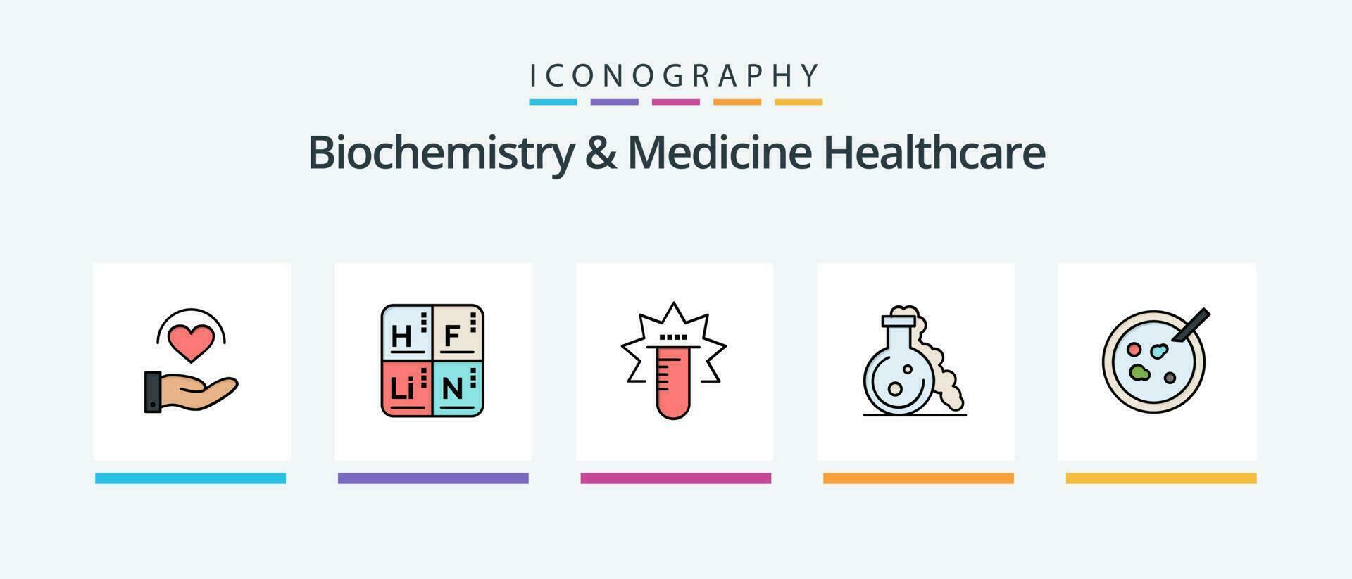 bioquímica y medicina cuidado de la salud línea lleno 5 5 icono paquete incluso médico. laboratorio. ayuda. matraz. médico. creativo íconos diseño vector