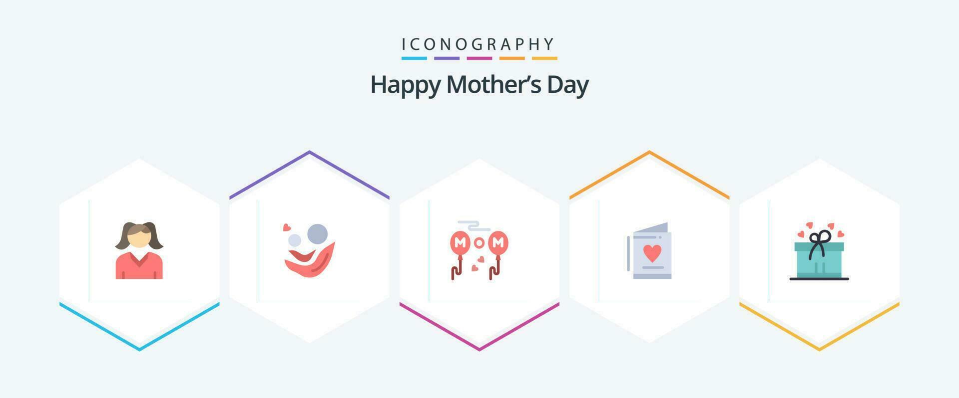 Happy Mothers Day 25 Flat icon pack including box ribbon. wedding. balloons. love. card vector