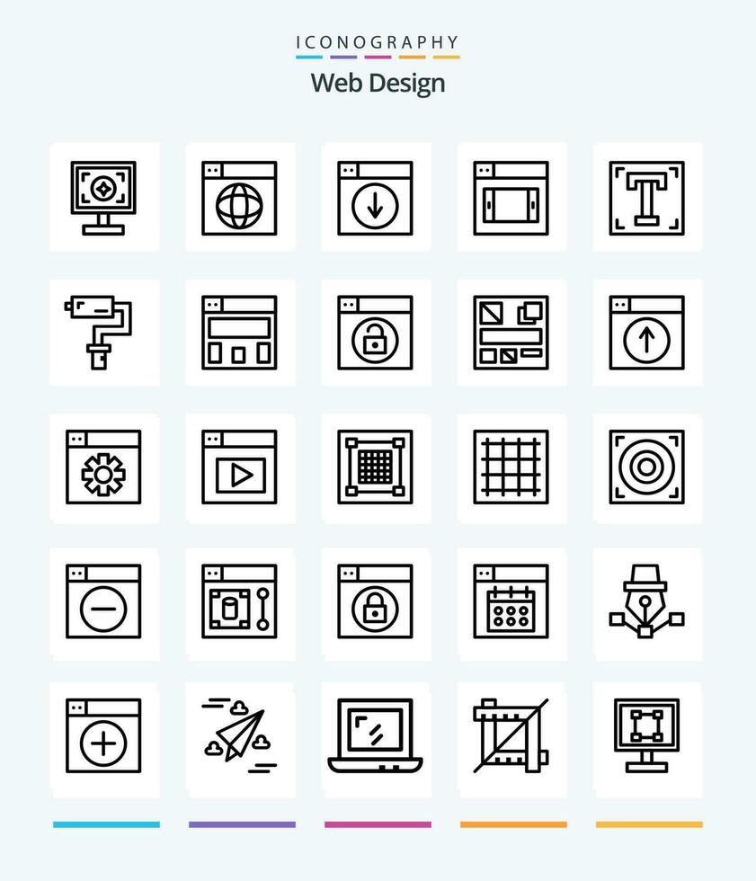 Creative Web Design 25 OutLine icon pack  Such As designer. design. world. web. down vector