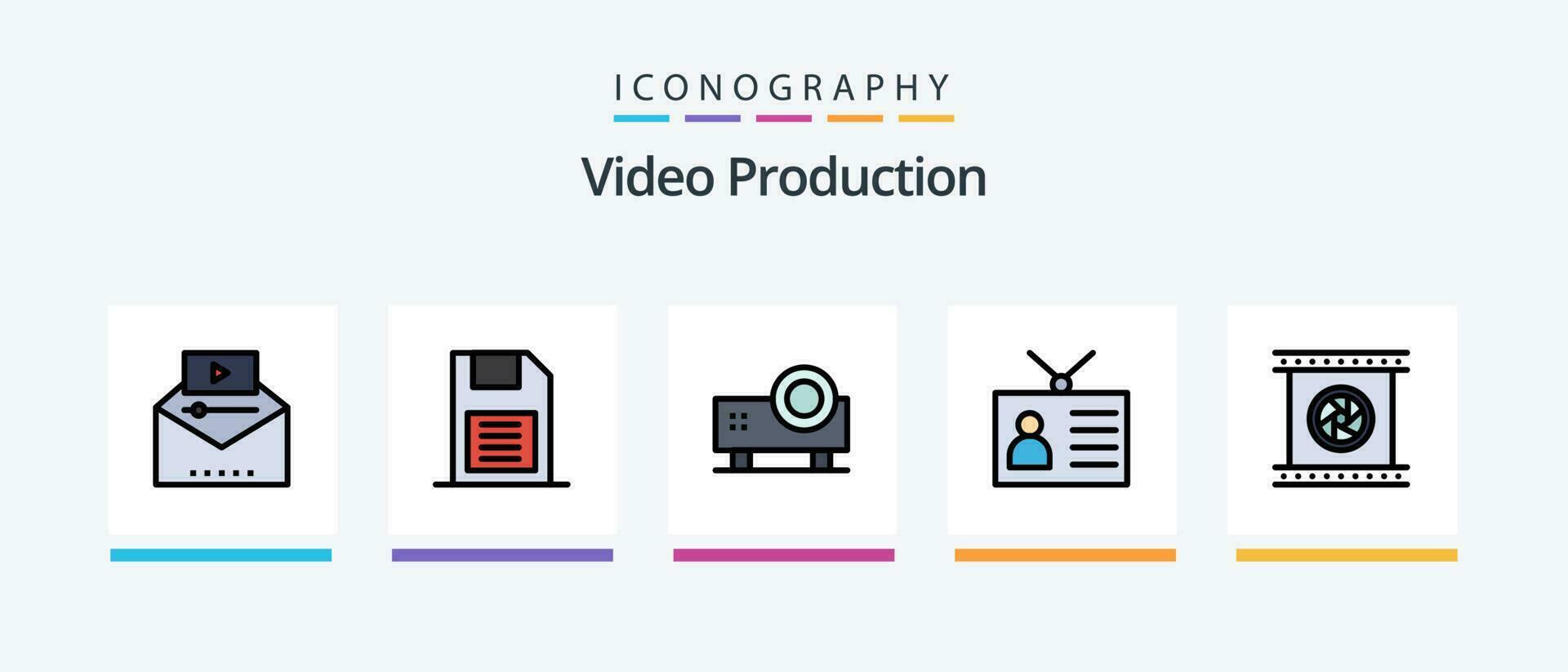 Video Production Line Filled 5 Icon Pack Including message envelope. email. news target. watch video. play button. Creative Icons Design vector