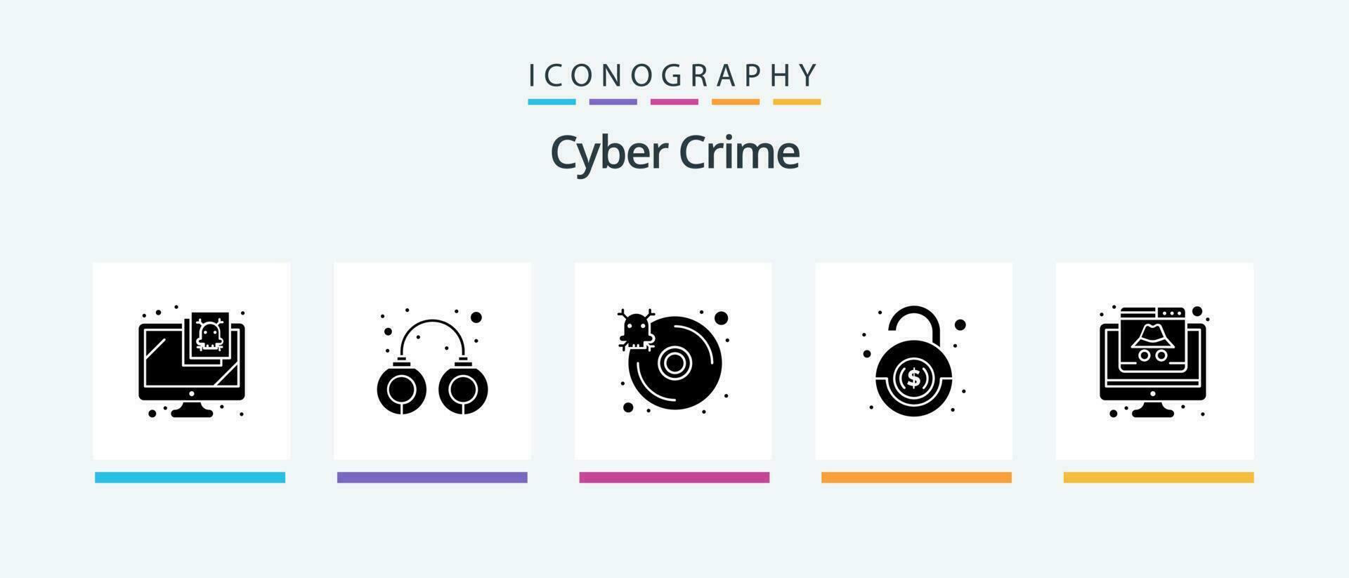 Cyber Crime Glyph 5 Icon Pack Including computer. robbery. database. financial.. Creative Icons Design vector